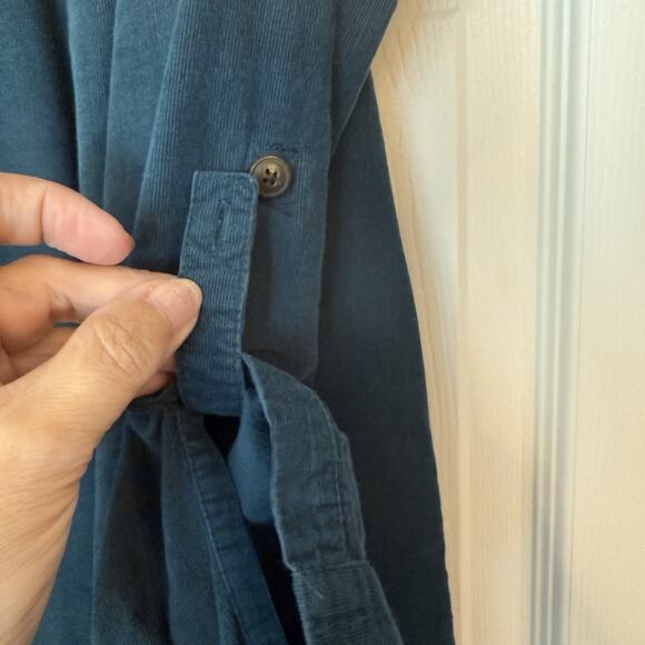 J. Jill Corduroy Shirt Dress Sz LG Forest Green Button Up Roll Tab Pockets Teach - Picture 4 of 12